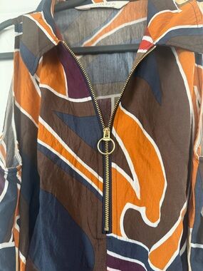 Women's Midi Zip-Front Abstract Print Dress in Orange & Brown